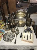 A quantity of silver plate including tankards water jug etc.