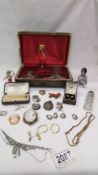 A musical jewellery box and contents including cameo brooch, some silver etc.