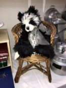 A Charlie Bears black and white Quentin bear plus a vintage cane chair ****Condition