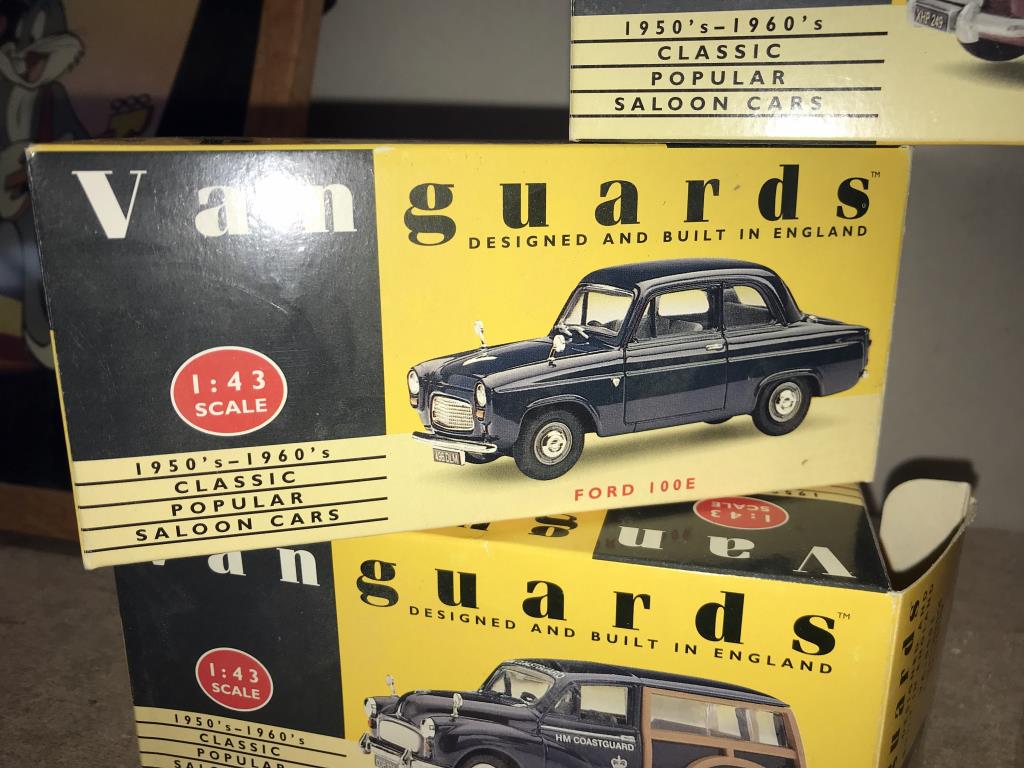 5 boxed Vanguards diecast models, Morris Minor x 2, Rover P4, Ford Anglia 105E, - Image 5 of 6