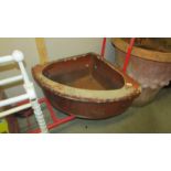 A large stoneware corner scullery sink with makers mark. (Collect only).