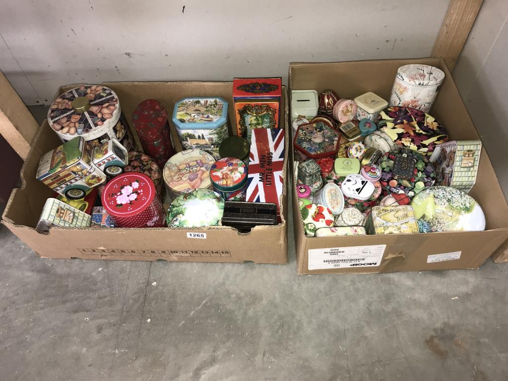 A large collection of advertising tins (2 boxes)