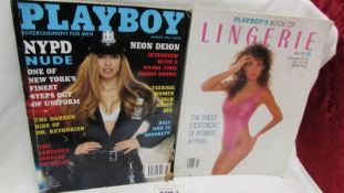 A 1989 Playboy Book of Lingerie and an August 1994 NYPD Blue Playboy issue.