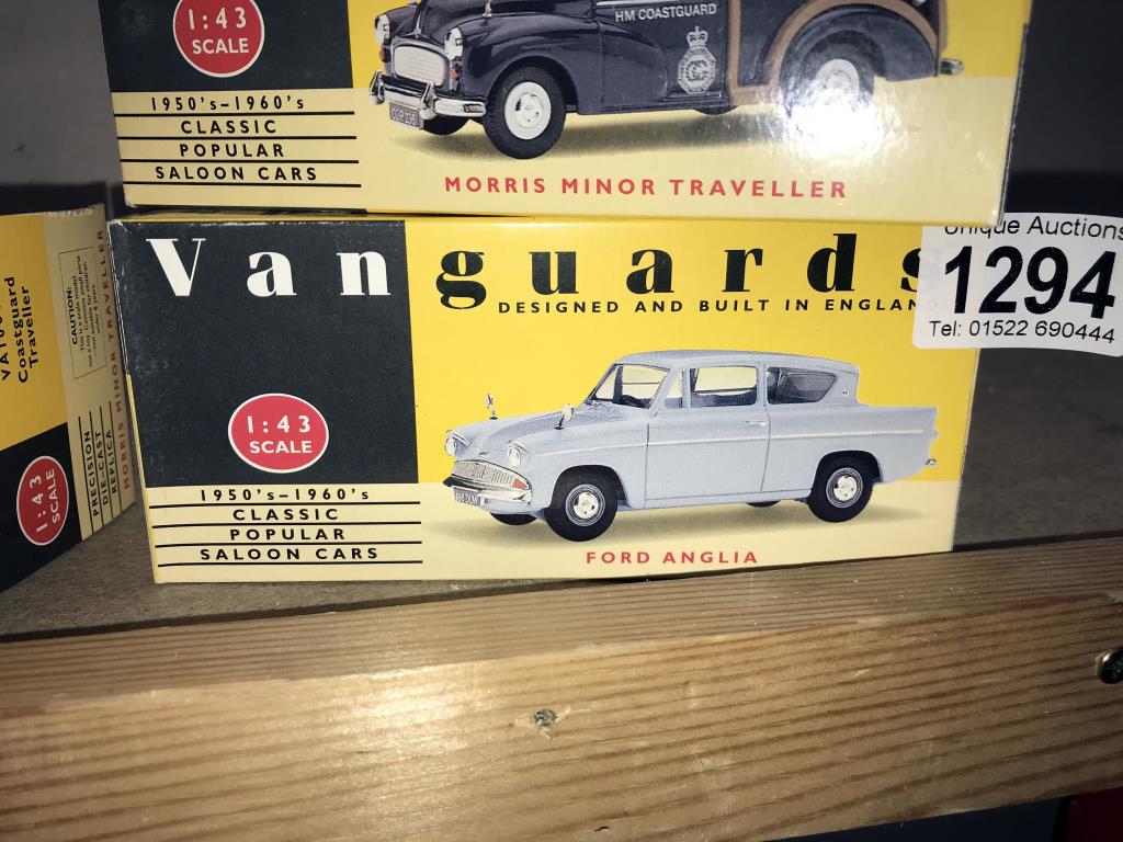 5 boxed Vanguards diecast models, Morris Minor x 2, Rover P4, Ford Anglia 105E, - Image 2 of 6
