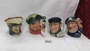 Four small Royal Doulton character jugs - Old Salt, Capt. Ahab, Smuggler and Dick Turpin.