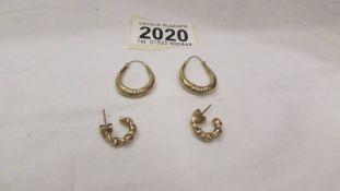 Two pairs of 9ct gold earrings. ****Condition report**** Weight 2.