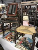 A small farm chair plus one other and a vintage mirror