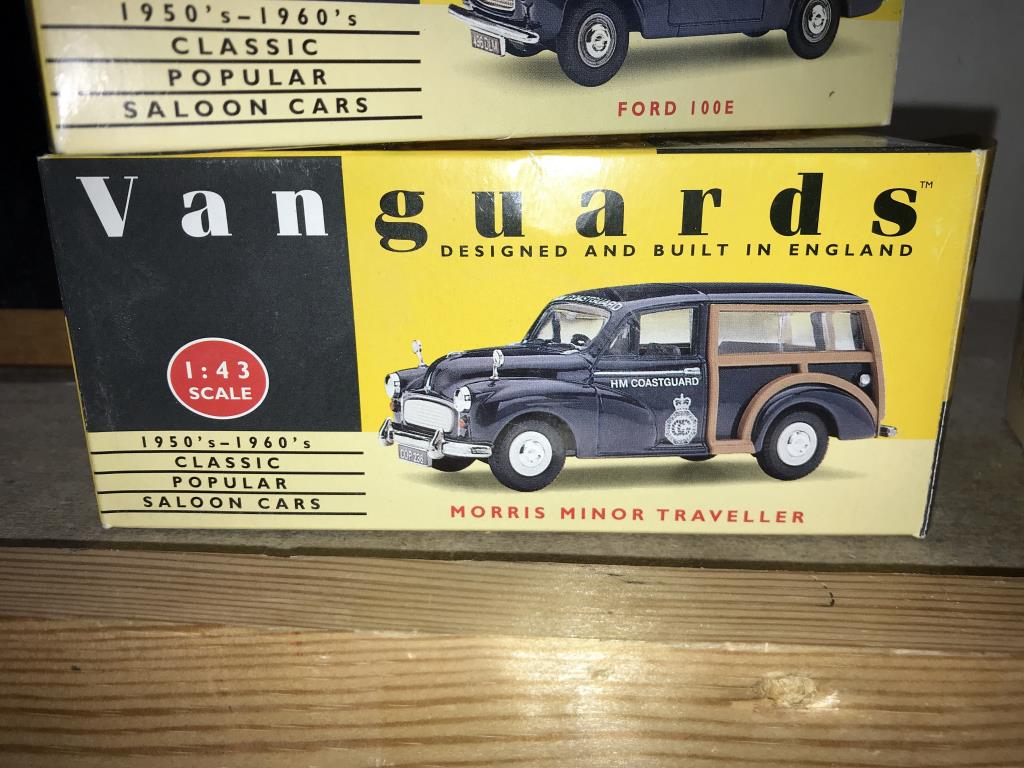 5 boxed Vanguards diecast models, Morris Minor x 2, Rover P4, Ford Anglia 105E, - Image 6 of 6