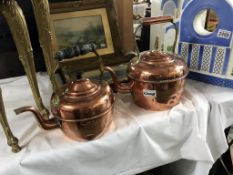 2 old copper kettles