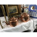 2 old copper kettles