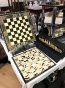 An unusual vintage chess board and 1 other plus 2 chess sets,