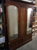 An Edwardian inlaid mahogany combination wardrobe -Height 206cm x Depth 47cm (including cornice 54.