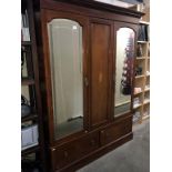 An Edwardian inlaid mahogany combination wardrobe -Height 206cm x Depth 47cm (including cornice 54.