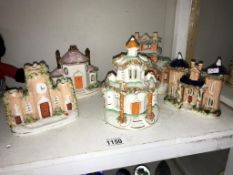 5 circa 19th/20th century Staffordshire pottery buildings including money box,