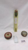A very rare Kemdent Dentiliser toothbrush steriliser, two tooth powder tins and one other item.