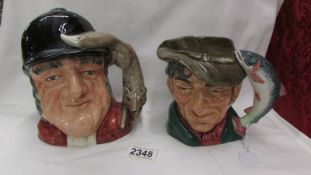 Two Royal Doulton character jugs being The Poacher and Gone Away.