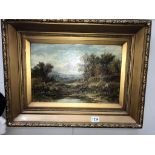 A Victorian oil on canvas wooded water scene with figurines,