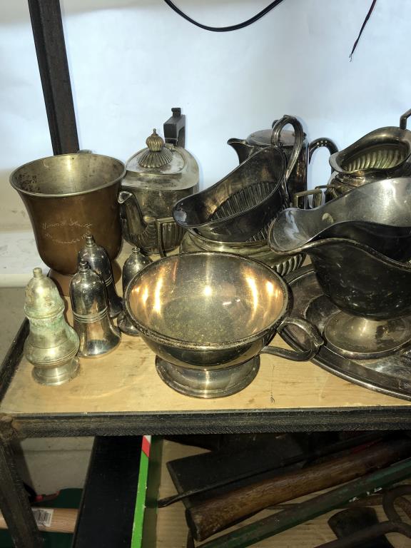 A quantity of silver plated metal ware including tea set, tray & gravy boats etc. - Image 2 of 4