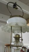 A hanging oil lamp with glass font. (collect only).