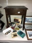 A vintage sewing box and contents etc