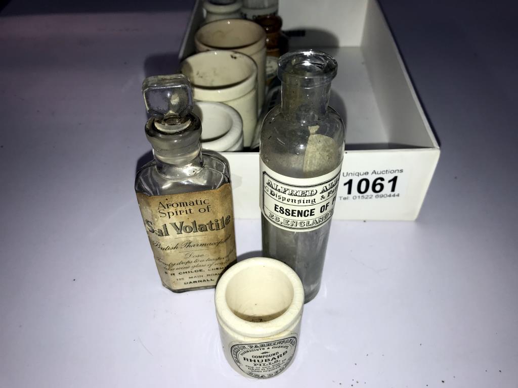 A selection of small stoneware jars & bottles with various advertising labels - Image 5 of 5