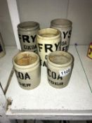 5 stoneware jars with Frys cocoa advertising ****Condition report**** All in dug up