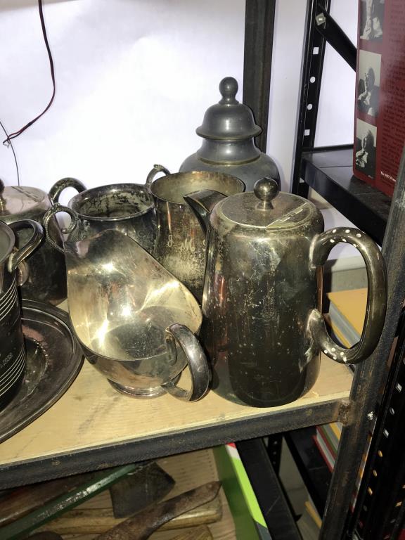 A quantity of silver plated metal ware including tea set, tray & gravy boats etc. - Image 4 of 4