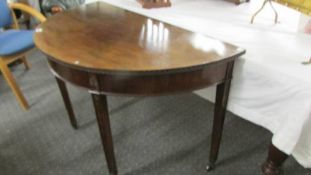 A mahogany D shaped hall table. (Collect only).