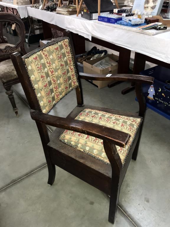 An Edwardian mahogany commode armchair with tapestry paneled seat & back - Image 2 of 2