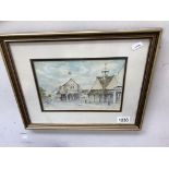 A watercolour of an Oxford/Cotswolds town street scene signed Jack Baston