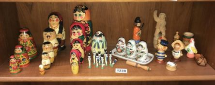 A quantity of Russian doll's & other wooden figures