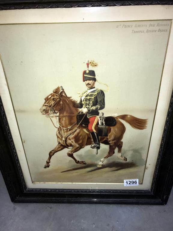 An early framed and glazed print of 11th Prince Alberts Own Hussars Trooper - Image 2 of 3