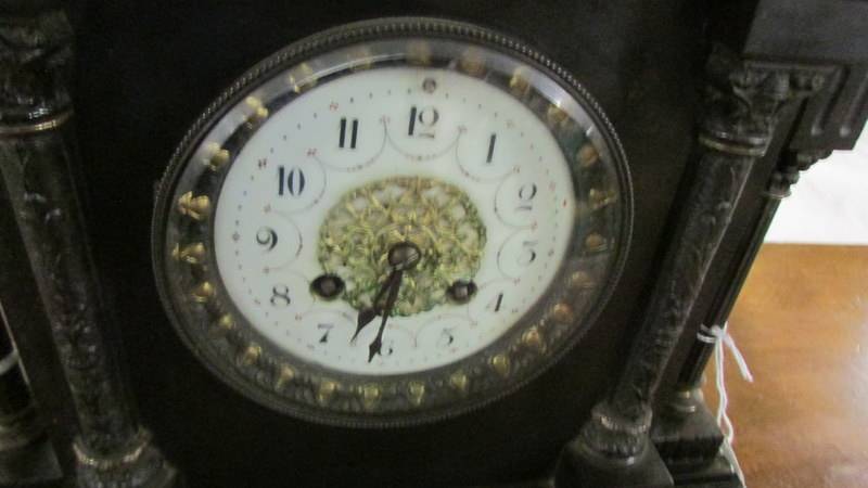 A black slate mantel clock. (Collect only). - Image 2 of 2