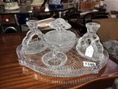 Art deco glass dressing table set with tray, bowl,