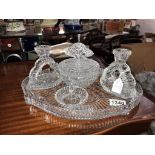 Art deco glass dressing table set with tray, bowl,