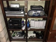6 shelves of electrical items including JVC DR-E31 Hi-Fi & VHS DVD player etc.