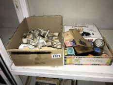 A box of clay pipe bowls and box of snuff tins