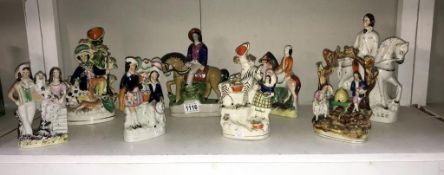 8 circa 19th/20th century Staffordshire flatback figures including Prince of Wales, Zebra/girl etc,