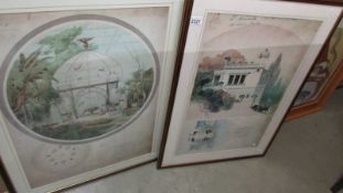 Two framed and glazed architectural prints.