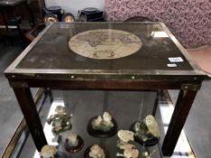 A coffee table with brass edging & map top (54cm x 46cm x 39cm)