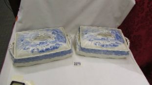 A pair of rectangular Victorian blue and white tureens with lozenge mark.
