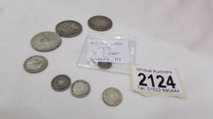 Eight Nederlanden/Netherlands silver coins, (38 grams).