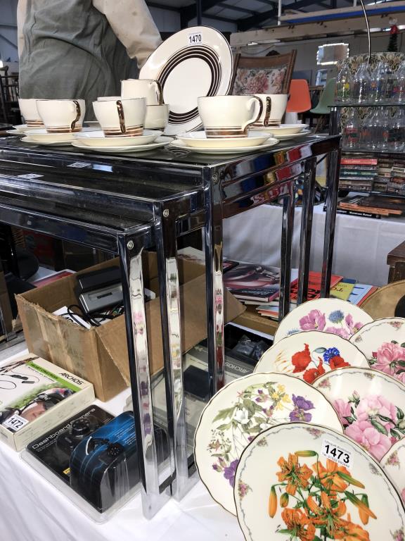 A chrome framed vintage nest of tables with smoked glass tops - Image 2 of 2