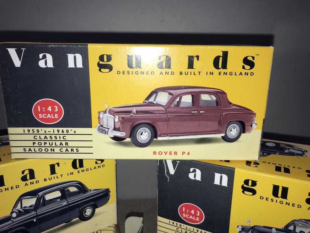 5 boxed Vanguards diecast models, Morris Minor x 2, Rover P4, Ford Anglia 105E, - Image 4 of 6