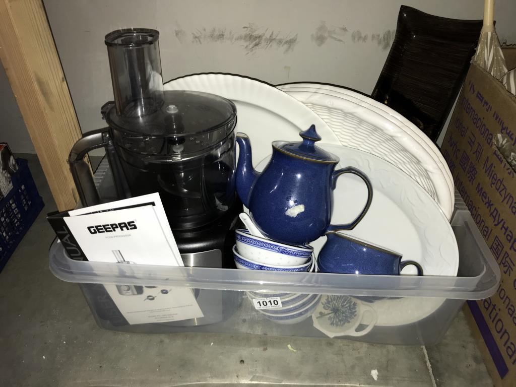 Food processor, meat platters, Chinese blue and white bowls etc.