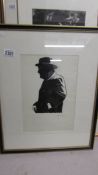 Pen & ink silhouette of Winston Churchill with inscription ‘W.S.C.