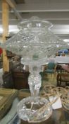 A crystal glass table lamp.