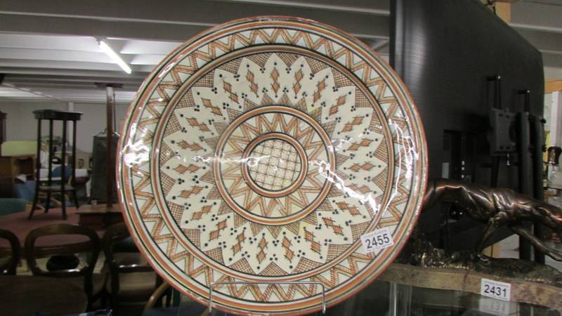 A large geometric pattern ceramic bowl, 16.5" diameter.