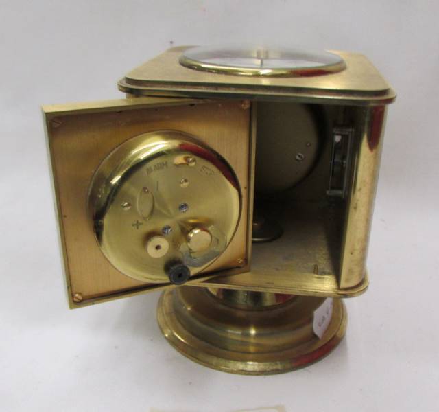 An Angelus circa 1950's Swiss gilt brass portable desk clock/weather station. - Image 6 of 6