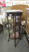 A mahogany inlaid pot stand. (Collect only).